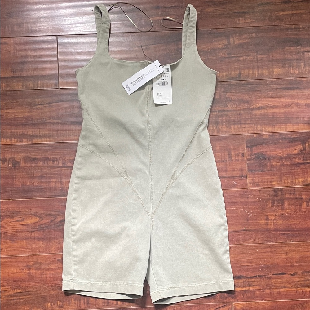 Zara Green Sleeveless Denim Romper